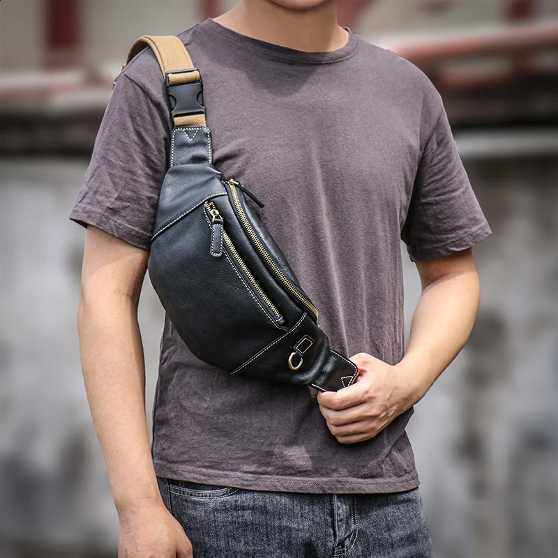 LUOKIR Mens Luggage Leather Casual Fashion Cross Body Bag Outdoor Sports Waist Bag Daily Use Phone Bag 250317