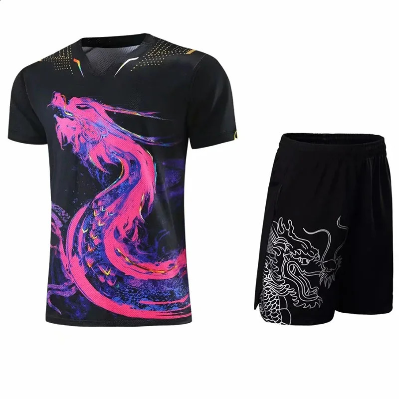 Mens and Womens Chinese Loong Table Tennis Jersey Shorts Set Mens and rens Badminton Shirts Table Tennis Clothing Sportswear 250314