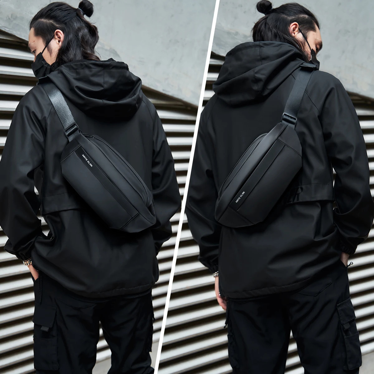 Waterproof luggage solid mens cross body bag daily mobile shoulder bag travel sports sling bag trend mens Fanny bag 250317