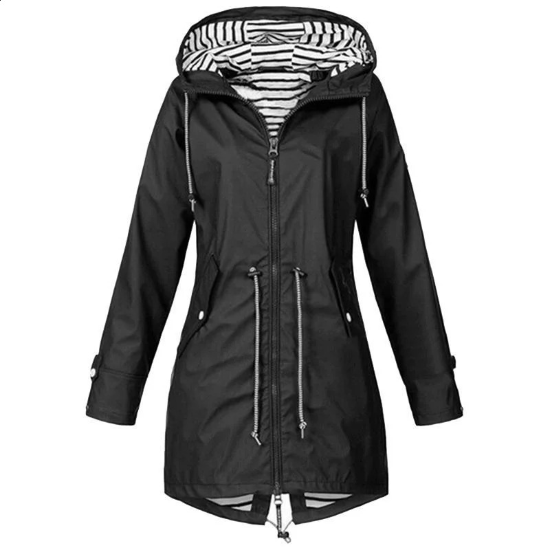 Womens waterproof raincoat casual basic outdoor trench lightweight drag jacket womens hiking suit 250319