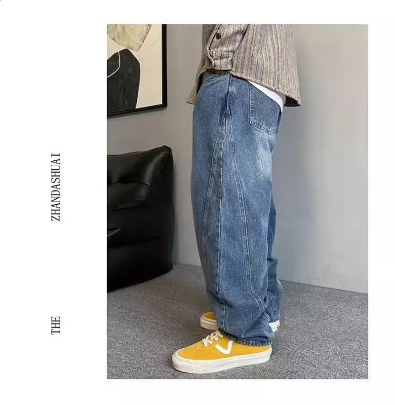 Oversized Jeans Mens Vintage Casual Loose Straight Tapered Denim Trousers Heavy Washed Wide Leg Fat jeans Plus Size 50150kg 250312