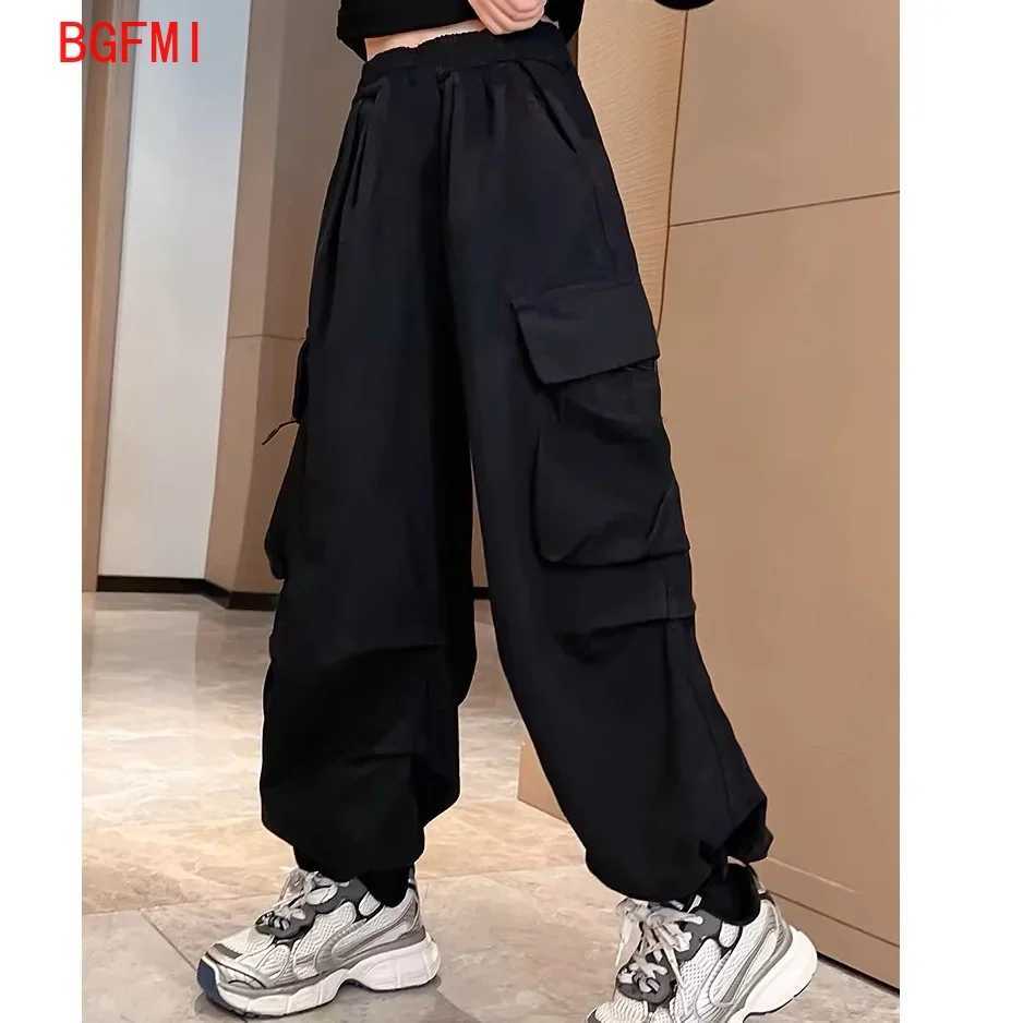 Girls purple casual pants big childrens clothing Korean black cargo pants girls 2025 spring fashion new cotton TrouthersT250318