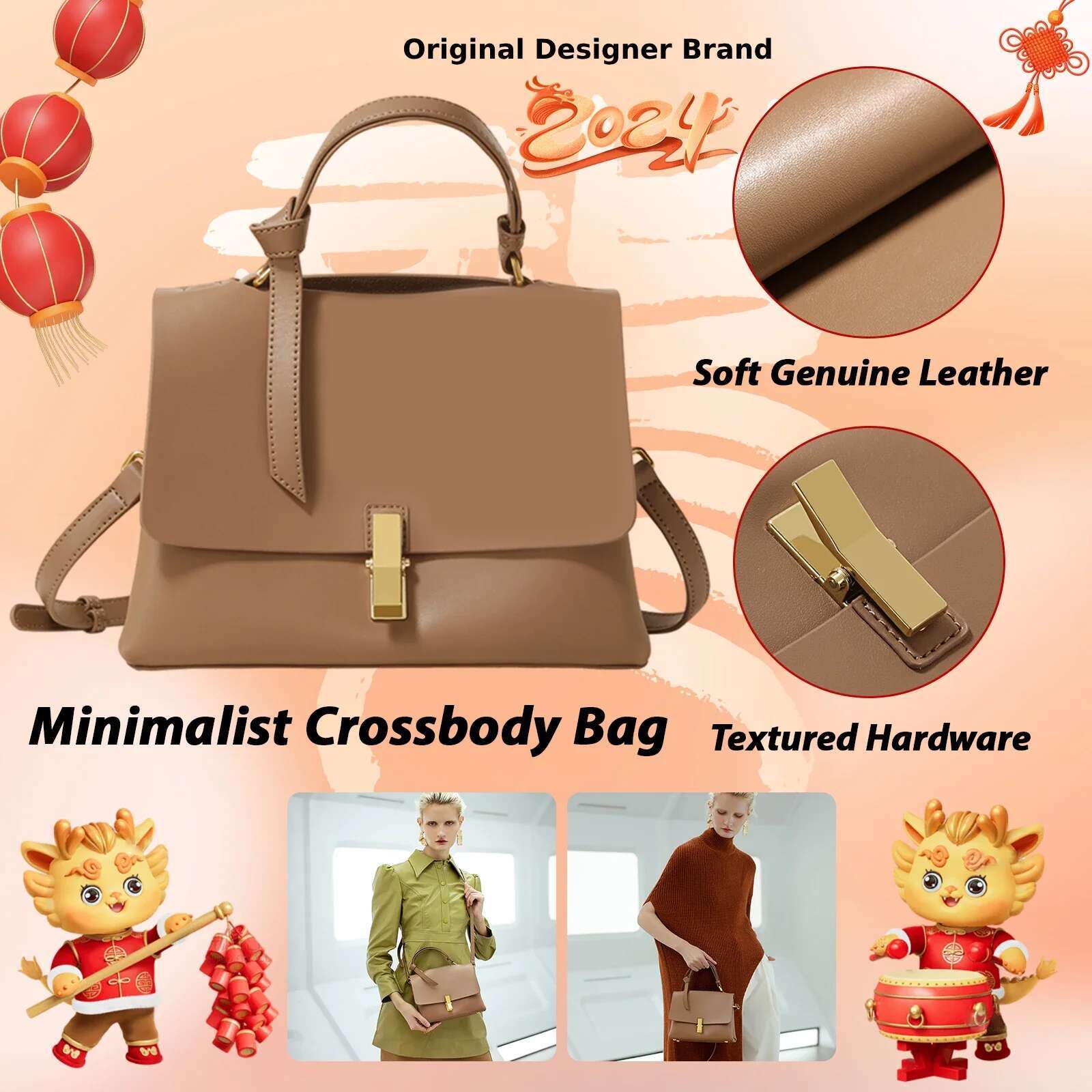 ITAMOOD Retro Genuine Leather Women's Handbag, 2024 New Fashion Crossbody Bag, Large Capacity Shoulder Bag