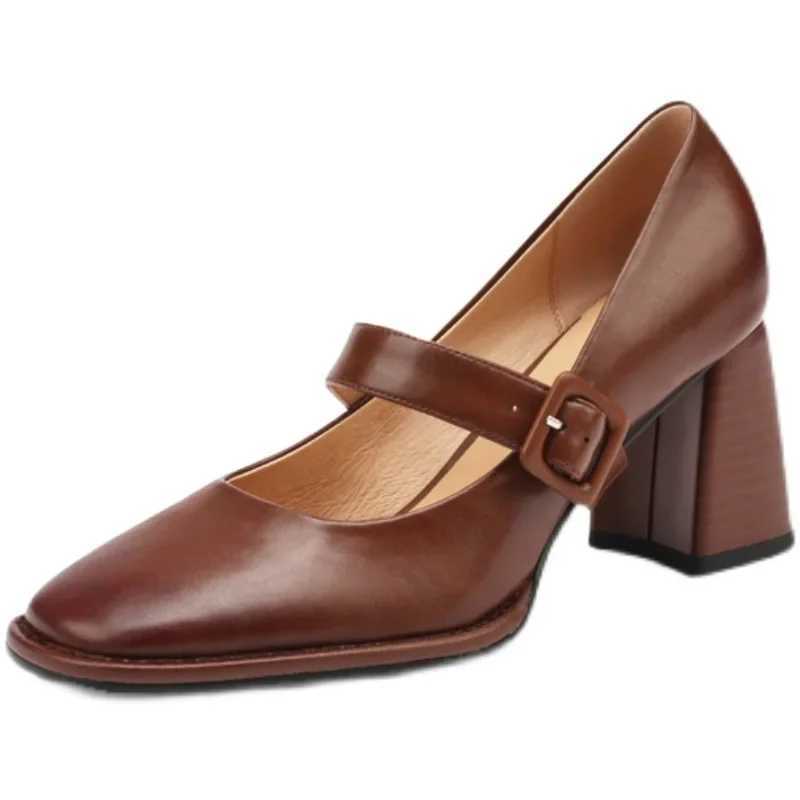 Retro French style womens high heels newly arrived shoes thick high heels brown with Mary Jane high heels flat shoes black high heelsXJ250319