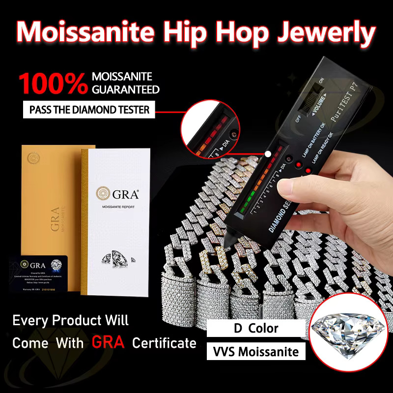 Popular Diamond Cuban Chain 4rows 6mm-20mm Width Hip Hop Moissanita Jewelry Silver 925 White/Yellow/Rose Gold Cuban Link Chain