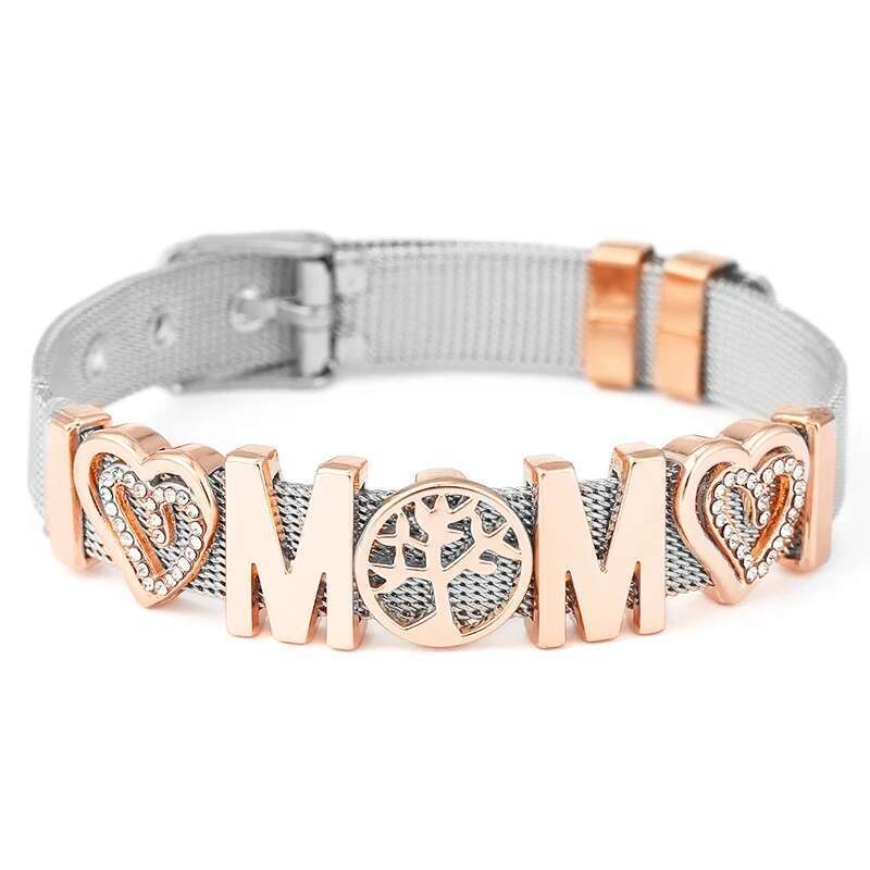10mm Crystal MOM Life Tree Beads Charm Bracelets DIY Mesh Keeper Bracelets Pulseras Mujer For Women Men Brand Best Jewelry Gift