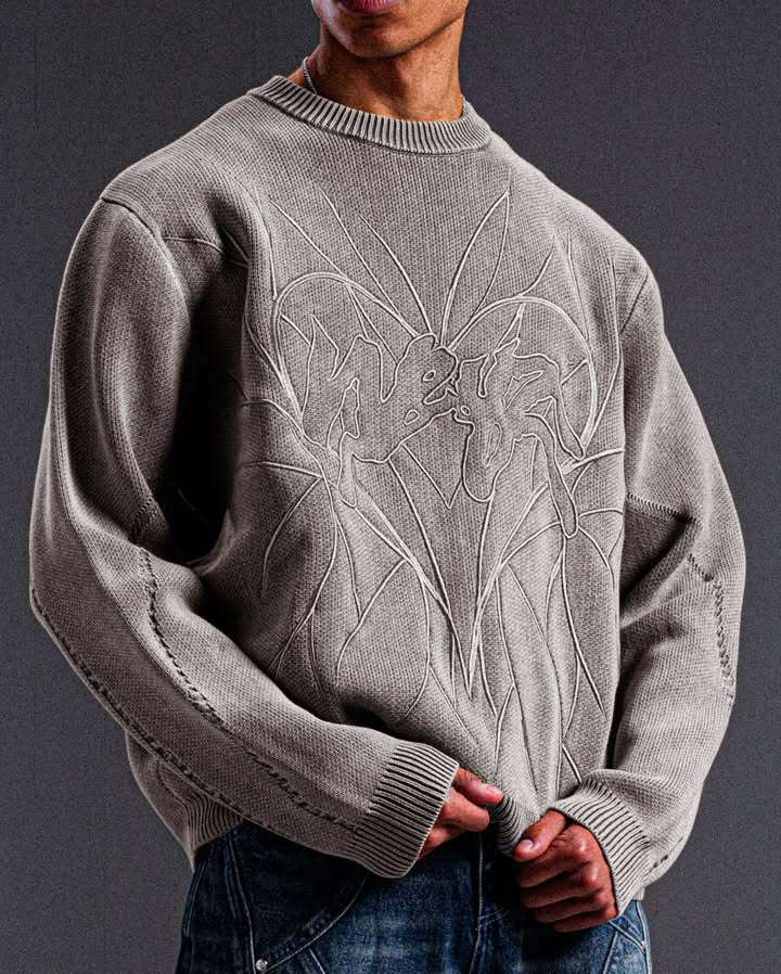 New Spring/Summer Season Y2K Embroidered Casual Loose and Versatile Round Neck Hooded Knitted Sweater
