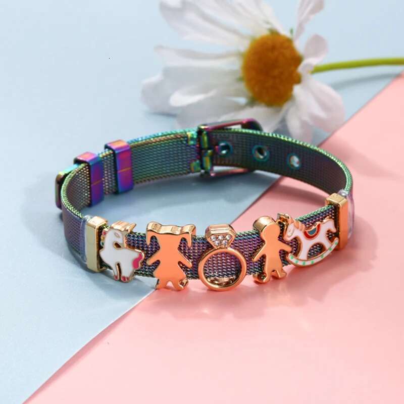 TTY 10mm Colorful Mesh Charm Bracelets DIY Stainless Steel Kepper Bangles Set Pack For Women Men Pulseras Jewelry Gift