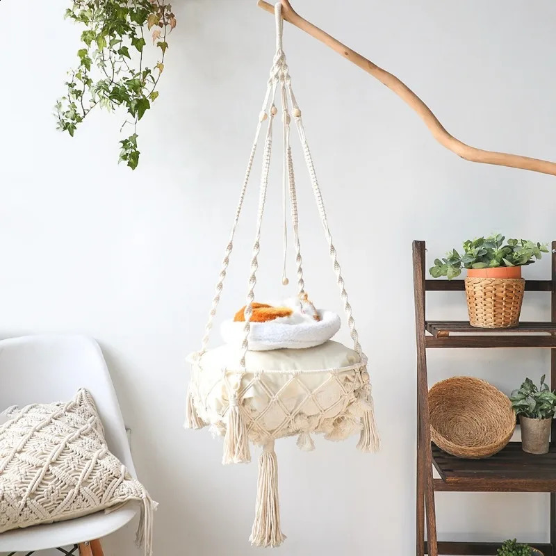 pet hanging basket cat swing hand woven cotton rope dog 250312