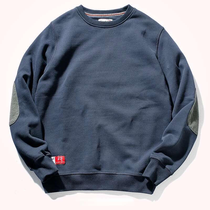 Add Cashmere Sweater Men's Round Neck Pullover Tide Autumn And Winter Thick Retro Elbow Patch Slim Versatile Sports Jacket