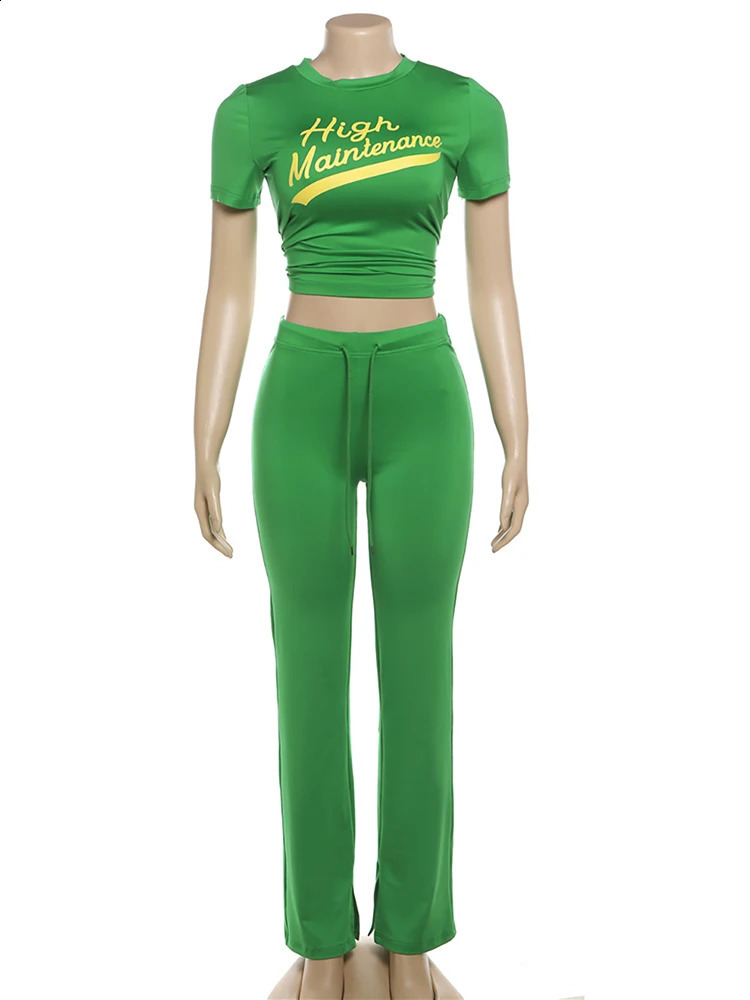Weird cat casual womens track and field clothing 2piece set with letter printing short sleeved crop topmens street elastic 250319