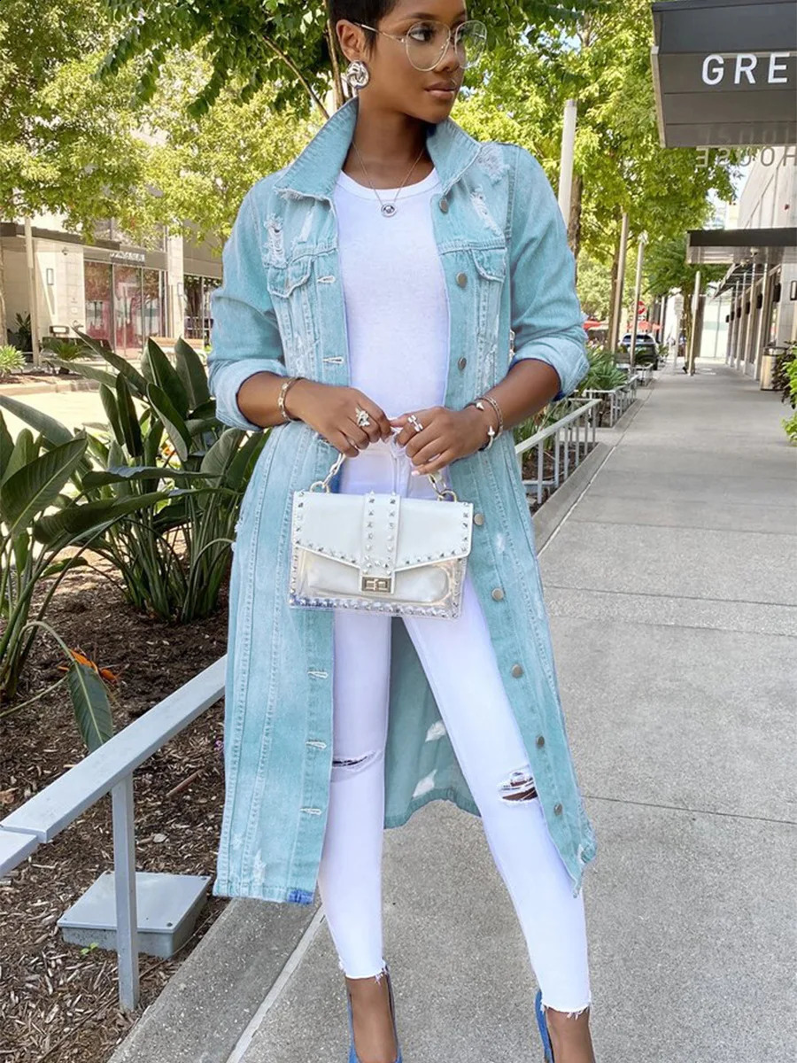 Autumn Women Sexy Ripped Denim Jackets 2023 Vintage Casual Long Jean Jacket Winter Female Sleeve Coat Streetwear 250319