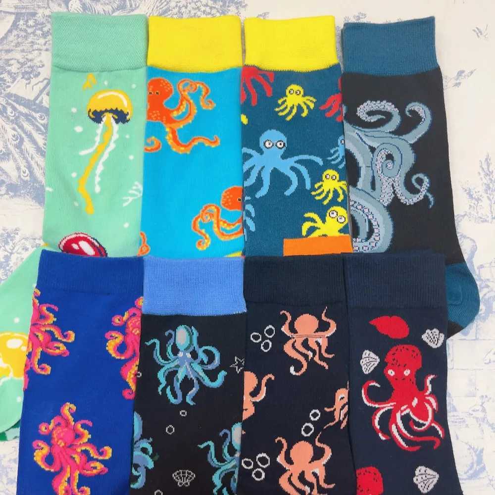 Adult Crew Unisex Cartoon Squid Calamary Octopus Socks Scaleph Jellyfish Jelly Blubbe Seafood Market Aquarium Fun Gift Sox X250319