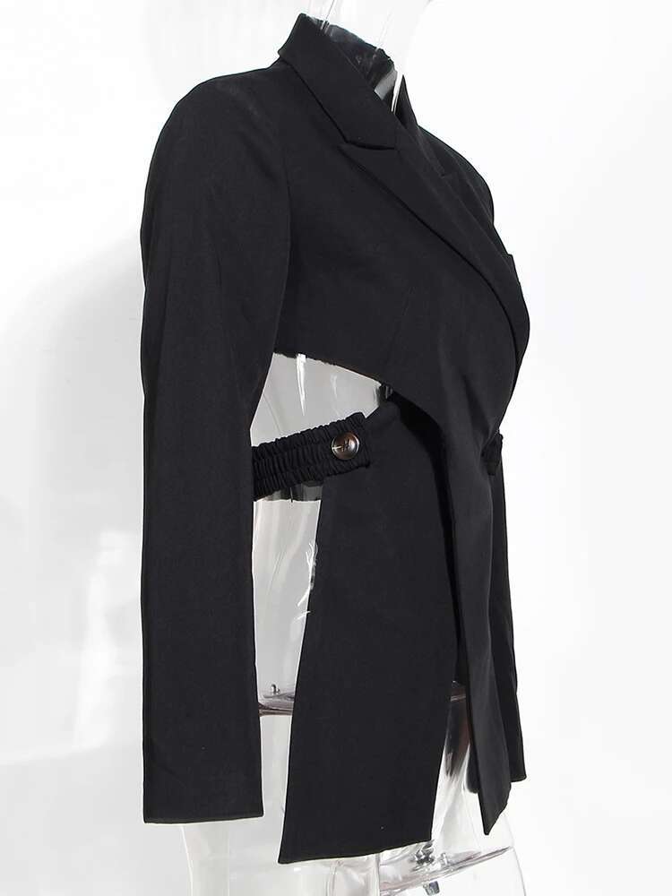 Women Black Cross Bandage Short Blazer New Lapel Long Sleeve Loose Fit Jacket Fashion Tide Spring Autumn 2025 1T126