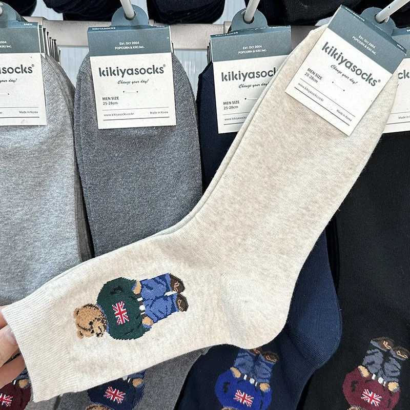 Cartoon Gentleman Bear Mens Socks Cotton Comfortable Harajuku Skateboarding Socks Novel Breathable Socks Designer Socks X250319