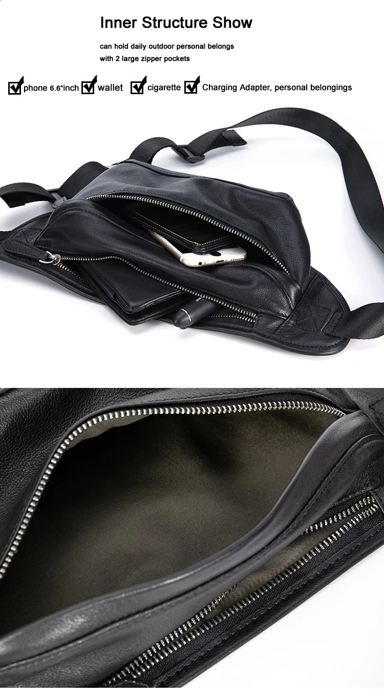 Fashion Mens Genuine Leather Waist Bag Chest Pack Leather Waist Pack Male Fanny bag Bum Money bag soft Belt bag Pouch 250317