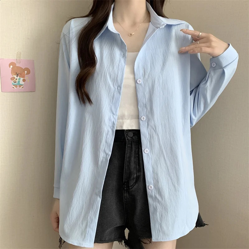 Long Sleeved Casual Shirts for Women 2025 Spring Light Blue Shirt Womens Clothes with Many Korean Reviews Office Wear Women 250318