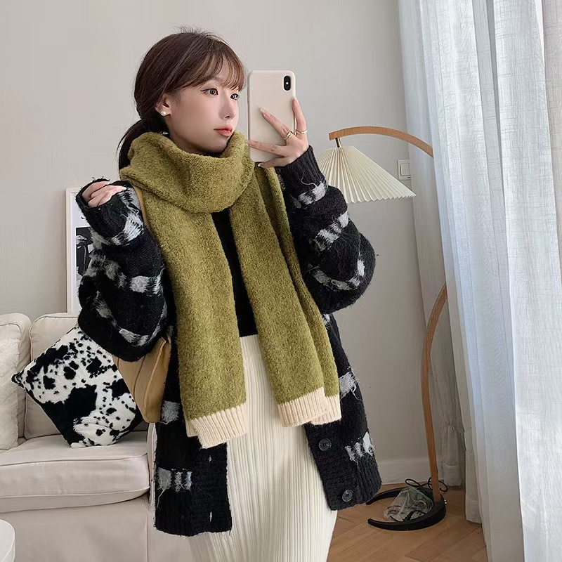 K172 Smoky white ~ Winter wool blended simple solid color cold-proof warm scarf Korean style outer wear couple neck shawl