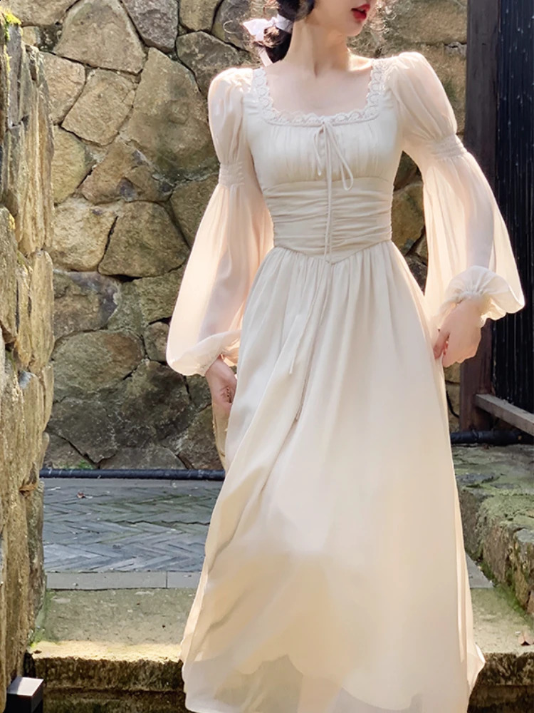 2025 Summer Elegant Fairy Midi Dress Women Causal Long Sleeve Vintage Party Dress Female Ruffles One Piece Dress Korean Chic Y2k 250319