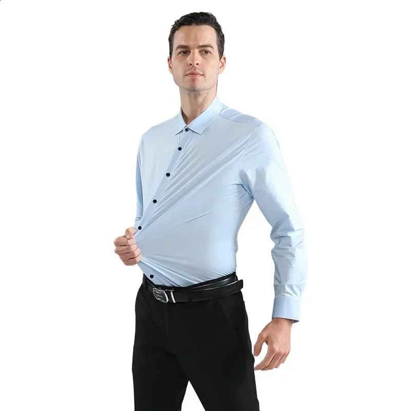 Large size lapel white shirt nonironing and elastic silk luster drape burgundy male business clothes wholesale 250317