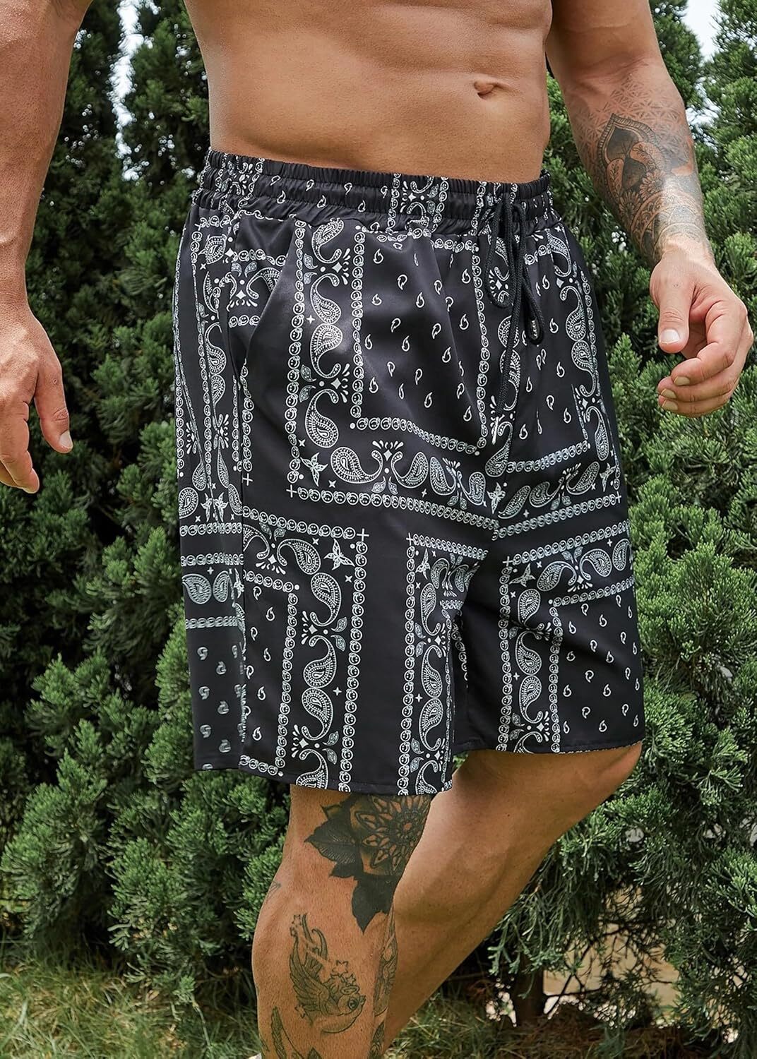 Mens Paisley Shorts Workout Boxing Running Shorts Bandana Boho Lightweight Drawstring Shorts cool
