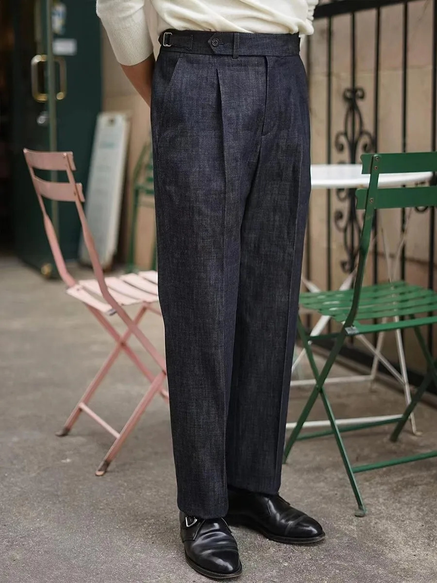 Italian Vintage Paris Button Loose Tapered Casual Pants Naples Washable Jeans Can Be Customized 250312