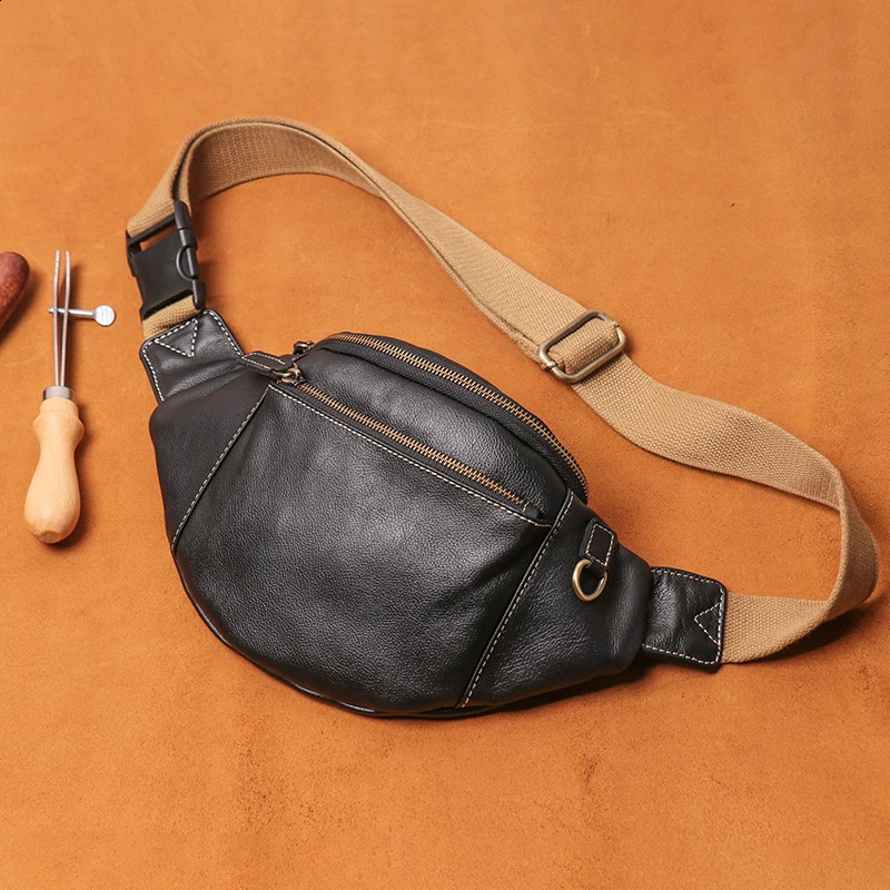 LUOKIR Mens Luggage Leather Casual Fashion Cross Body Bag Outdoor Sports Waist Bag Daily Use Phone Bag 250317