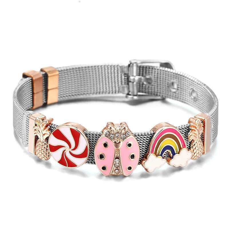 Hot Sale 10mm Rainbow Candy Beads Charm Bracelets DIY Stainless Steel Mesh Keeper Bracelets Mujer For Women Men Jewelry Gift