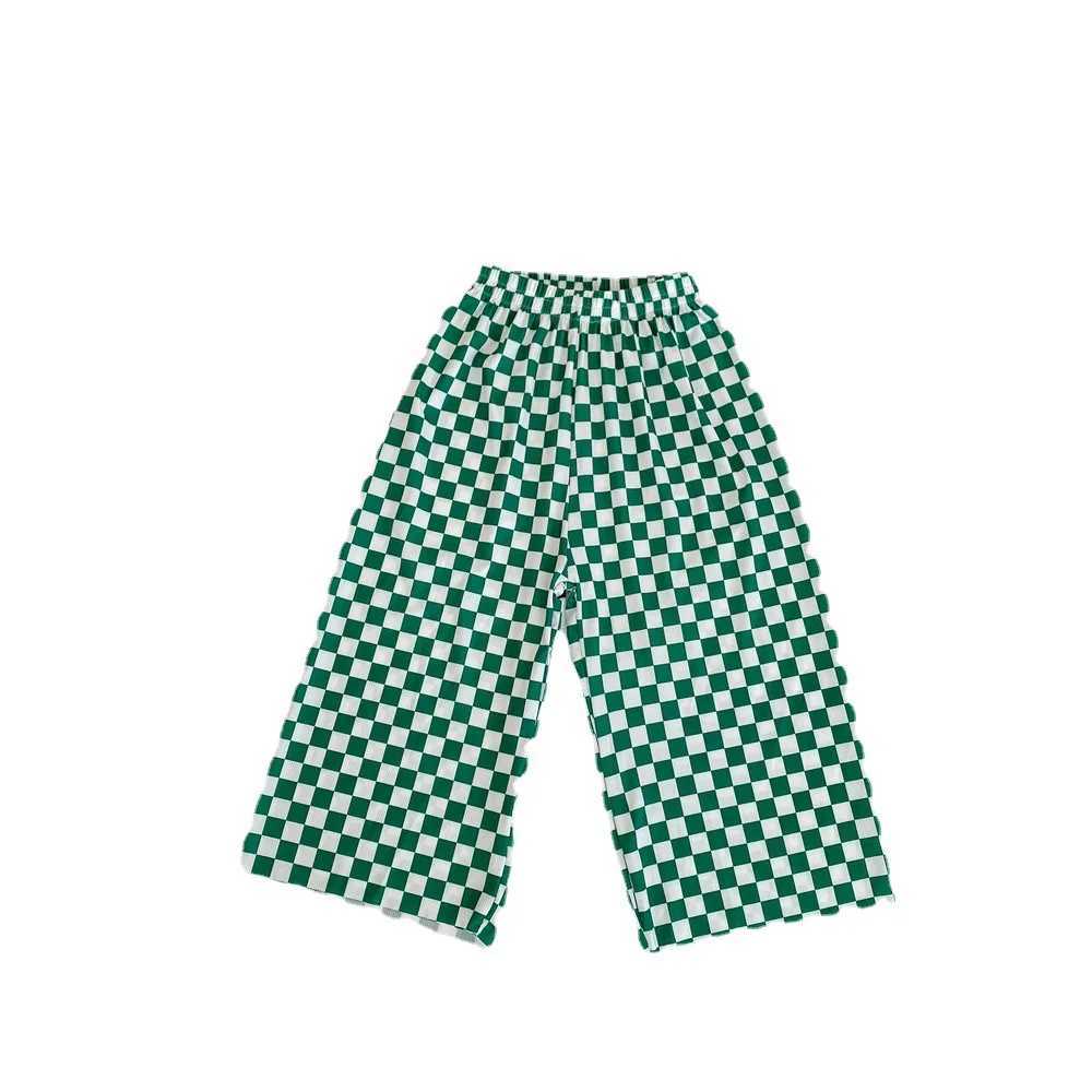 Childrens wide leg pants Korean childrens clothing summer checkered pants cool pants suitable for boys and girlsT250318
