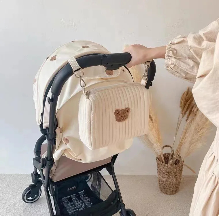 Portable Stroller Nappy Bag Quilted Baby Diaper Caddy Organizer Embroidered Mommy Bags Babies Accessories Changing Bag Storage 250319