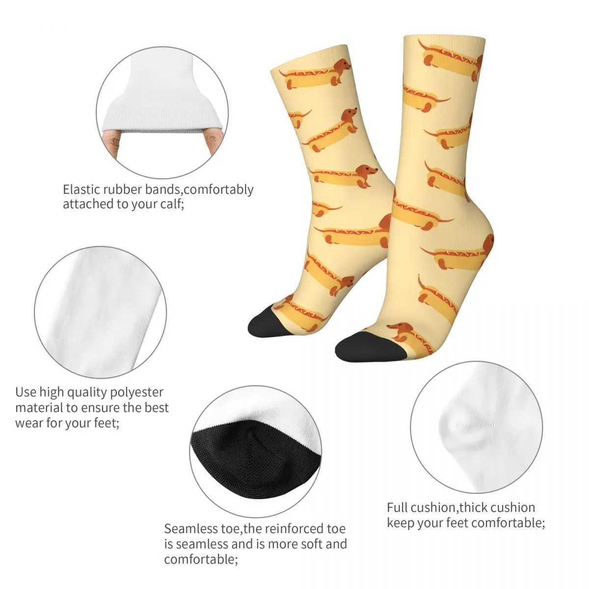 Fun Crazy Mens Socks Hot Dog Hip Hop Harajuku Sausage Happy Breathable Pattern Printed Boy Crew Socks Casual Gift X250319