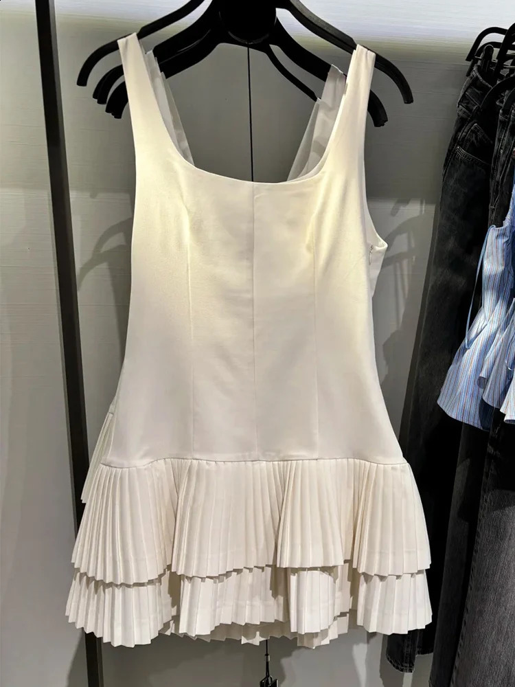 Womens sexy party chic sleeveless Cami dress solid pink zipper mini skirt fashion 2025 summer vest 250319