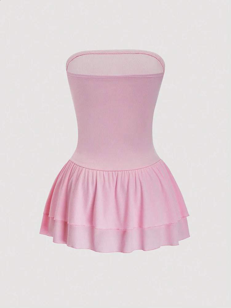 Size comparison lace ruffled hem tube dress Y2K Clubwear Day mini skirt womens set 250319