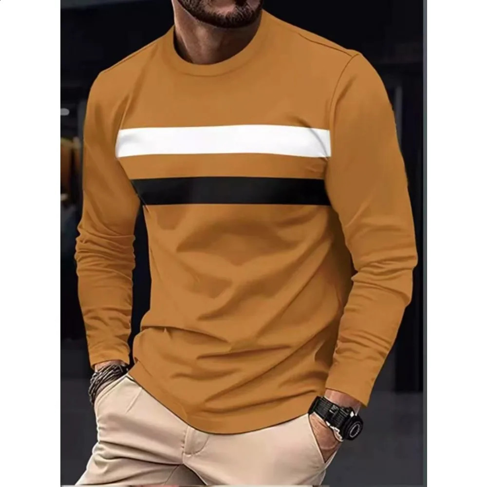 Spring and summer fashionable round neck bottom shirt loose mens long sleeved Tshirt 250319