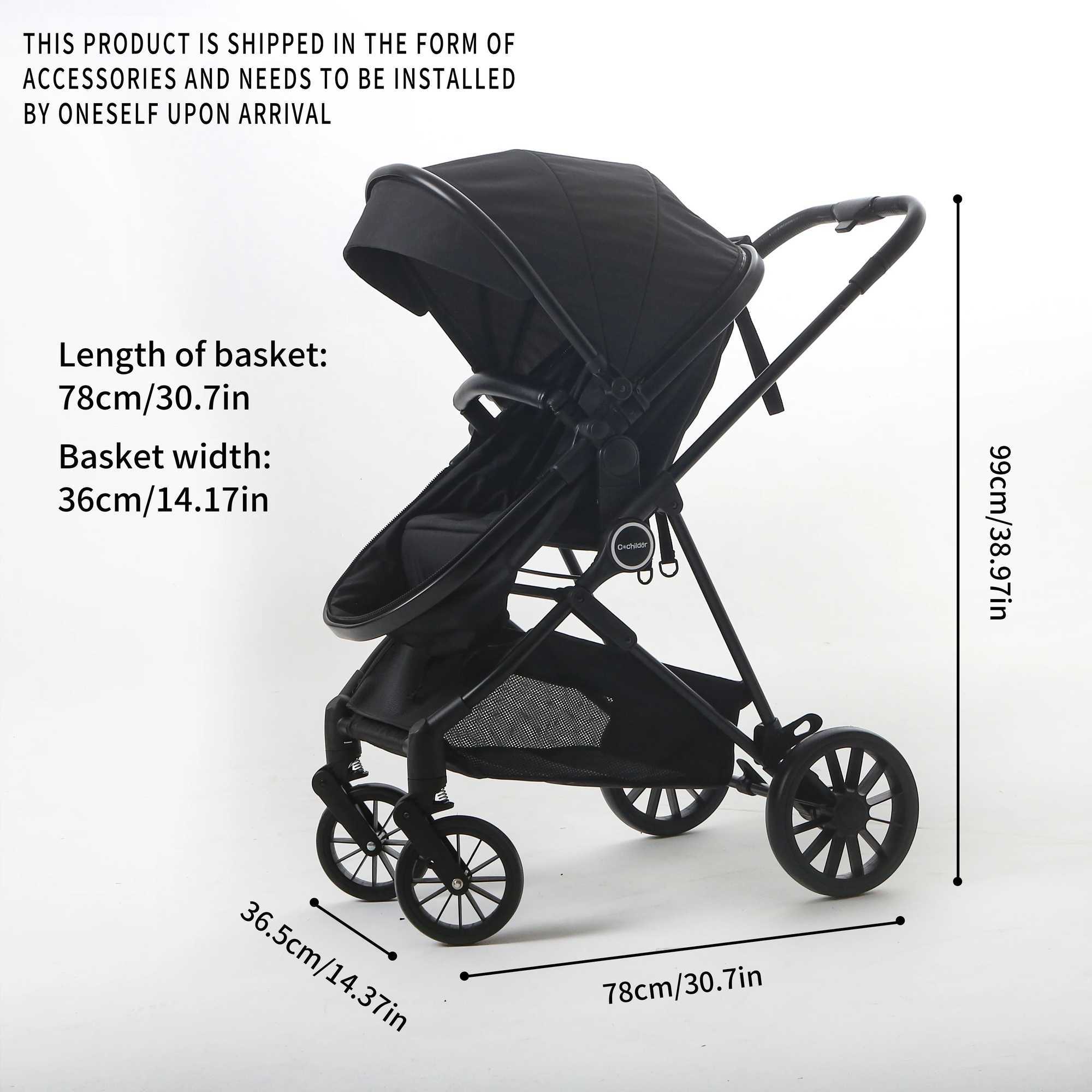 2-in-1 baby stroller foldable high landscape Pram push chair adjustable handle additional storage space seat detachable foot pad Z250319