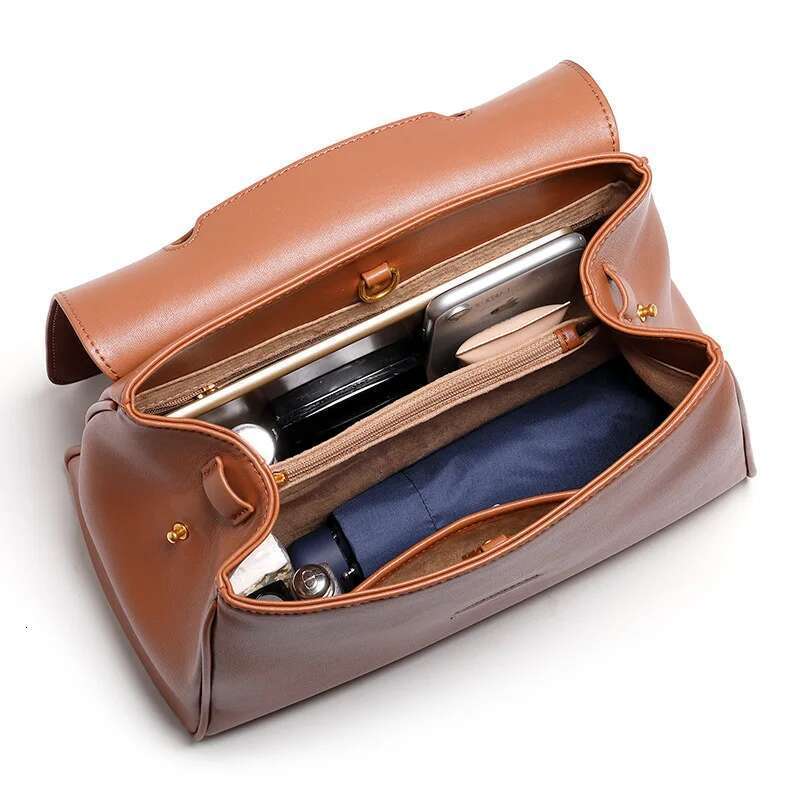 Retro Genuine Leather Women Casual Tote Quality Napa Cowhide Shoulder Handbag Female Office Pures Brown Bag 2021