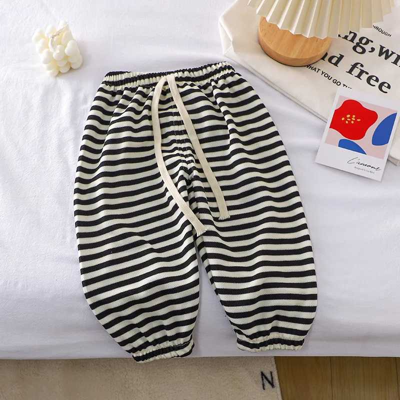 Summer new childrens Korean style mosquito repellent pants suitable for boys and girls baby casual striped ankle length sports pantsT250318