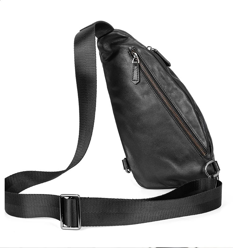 Fashion Genuine Leather Mens Chest Pack Shoulder Bag Messenger Sling Bag Small Leisure Bag Crossbody Black M129 250317