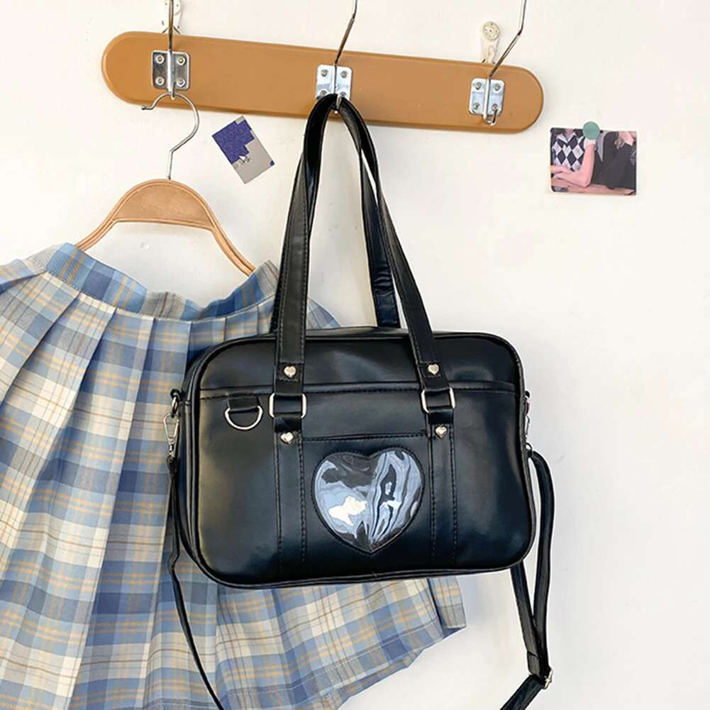 Women Girls Cosplay Satchels Large Capacity PU Anime Crossbody Transparent Love Heart Japanese School Bag For Outdoor Travel