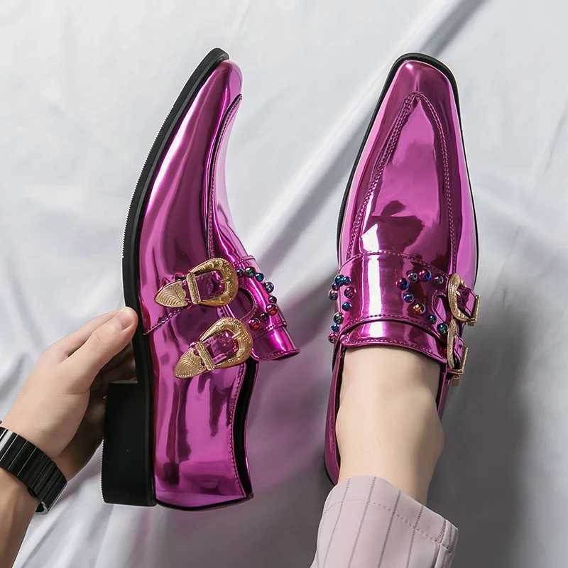 Hot luxury pink mens patented leather shoes designer high-quality Pointed Chelsea formal shoes mens wedding party shoes mensXJ250319