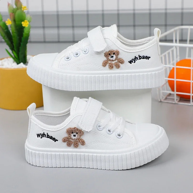 Childrens Canvas Shoes Spring Autumn White Embroidery Cartoon Boys and Girls Single Shoes Pink Soft Non-slip Kids Casual Shoes 250319