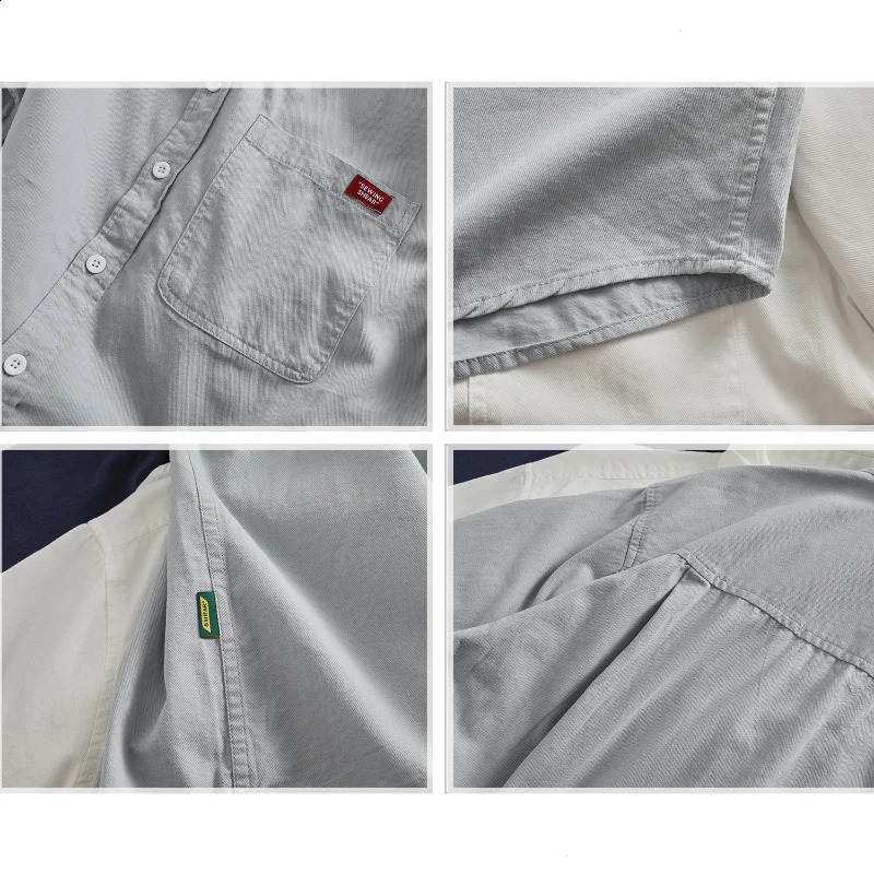 Vintage work shirt Short Sleeve shirt Mens loose cotton sleeved coat shirt 250317