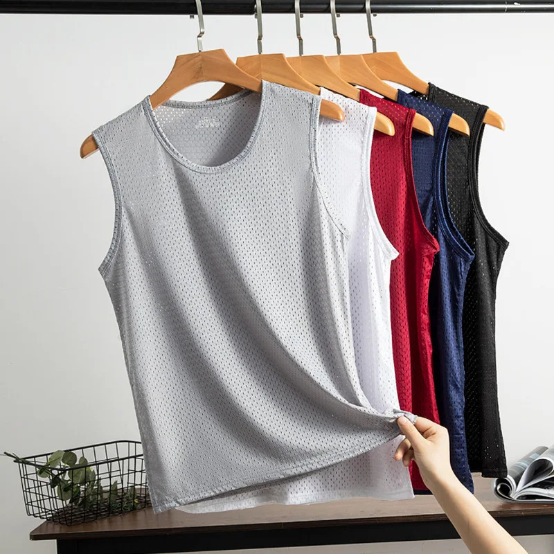 Mens Ice Silk Mesh Tank Tops Gym Stringer Transparent Bodybuilding Sleeveless Shirt Fitness Vest Male mesh Muscle Singlets 250319