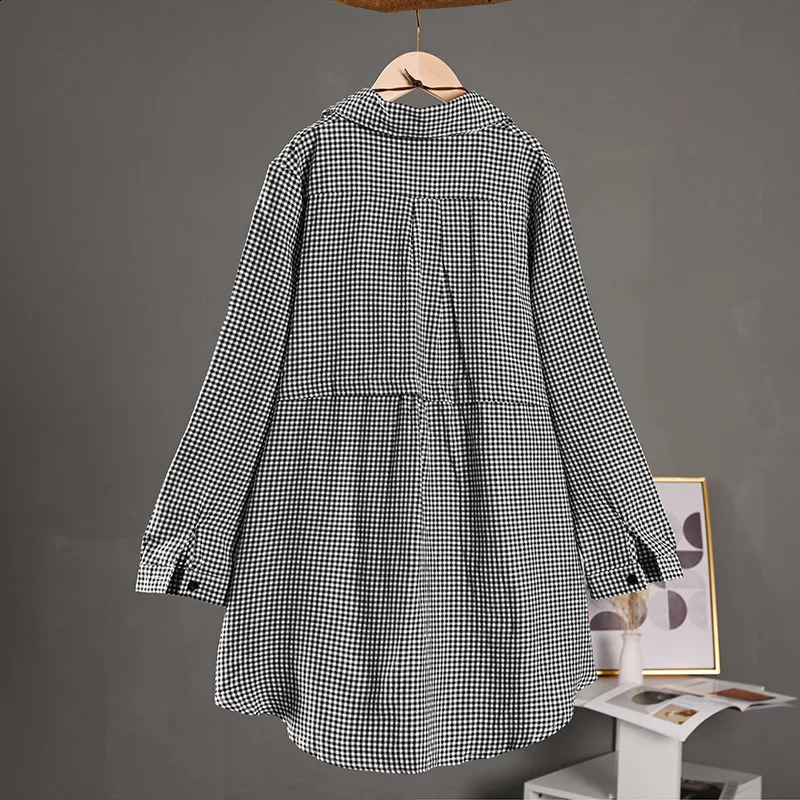 Fashionable and elegant womens shirt with grid pattern weight loss effect perfect for spring summer 250319