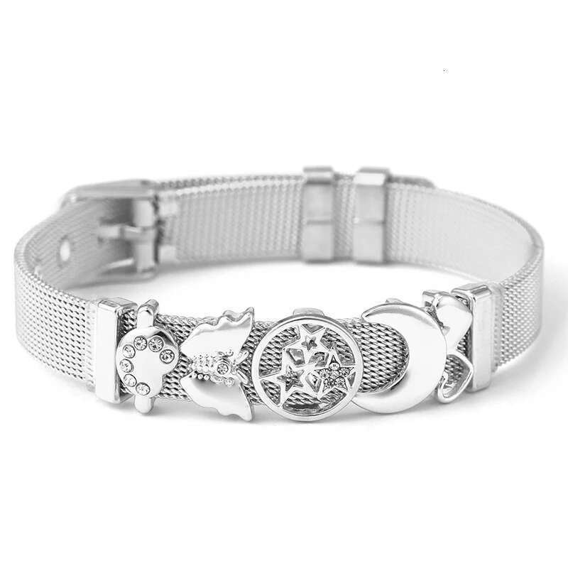 New 10mm Heart Star Beads Charm Bracelets DIY Stainless Steel Mesh Keeper Bracelets Pulseras Mujer For Women Men Jewelry Gift