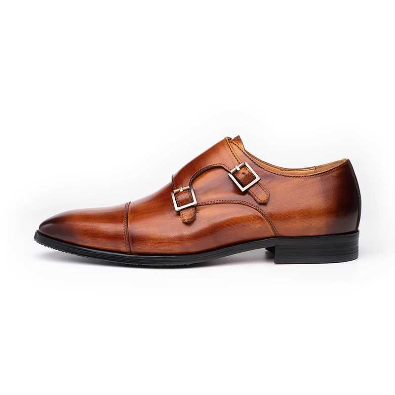 Luxury Classic Men Wedding Dress Oxford Shoe Real Handmade Leather Buckle Strap Pointed Toe Loafer Shoe for Men Black BrownXJ250319