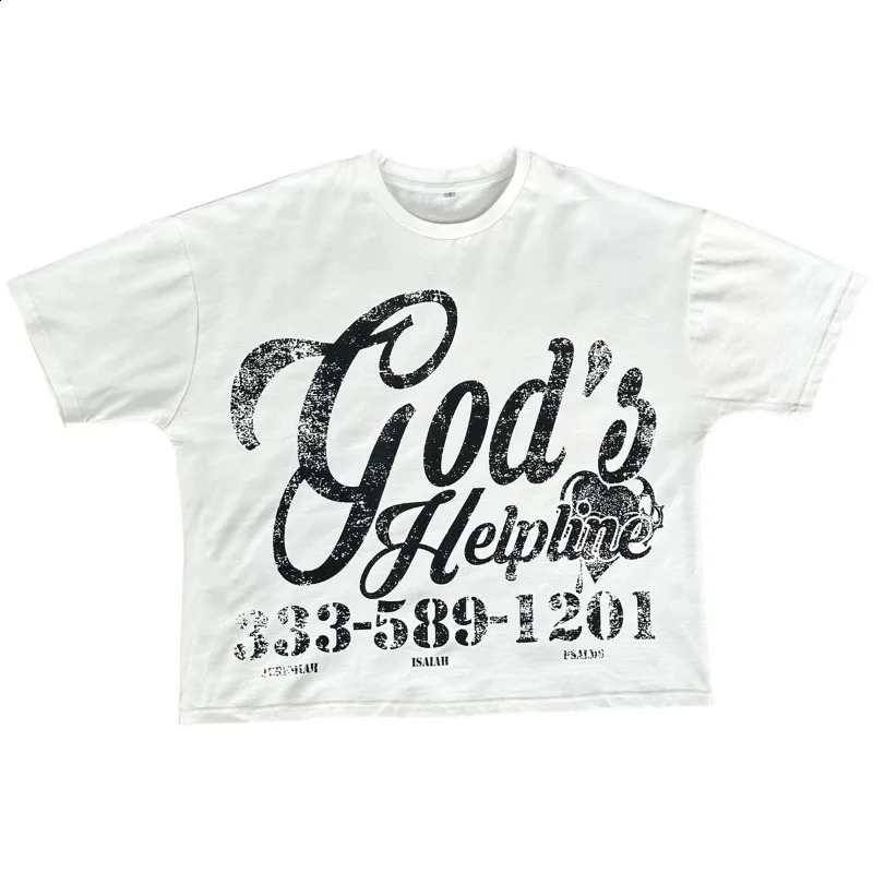 White God Help Tshirt Y2K Mens Sweater Fashion Pattern Color Change Printed Solid Neutral American Style Casual Top 250318