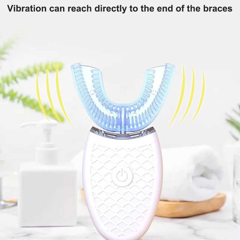 360 degree automatic sonic electric toothbrush suitable for adult intelligent U-shaped toothbrush USB charging blue light waterproof M250319
