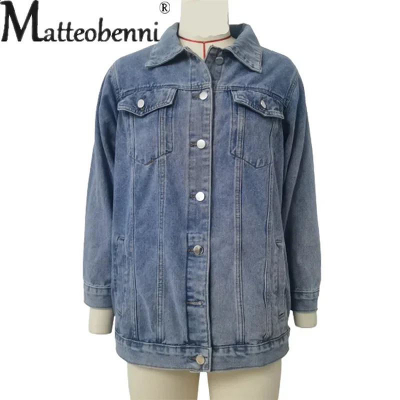 Retro denim jacket womens autumn loose lapel single breasted open top coat fashionable casual commuting 2024 250319