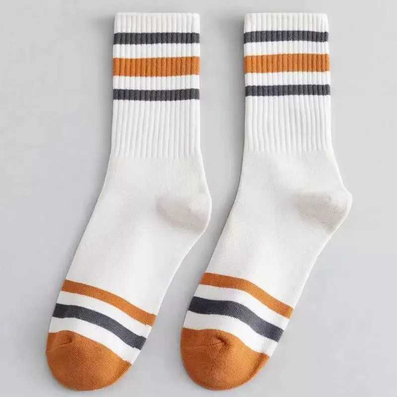 5/10 pairs of mens striped mid tube socks fashionable color blocking soft and comfortable sweat absorbing and breathable casual socks X250319